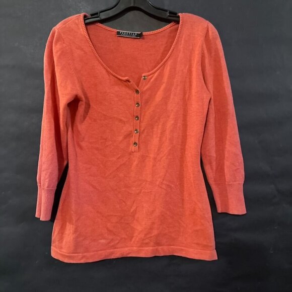 Peruvian Connection Size Small Sweater Cardigan Henley Coral Orange Pima Cotton - Picture 1 of 6
